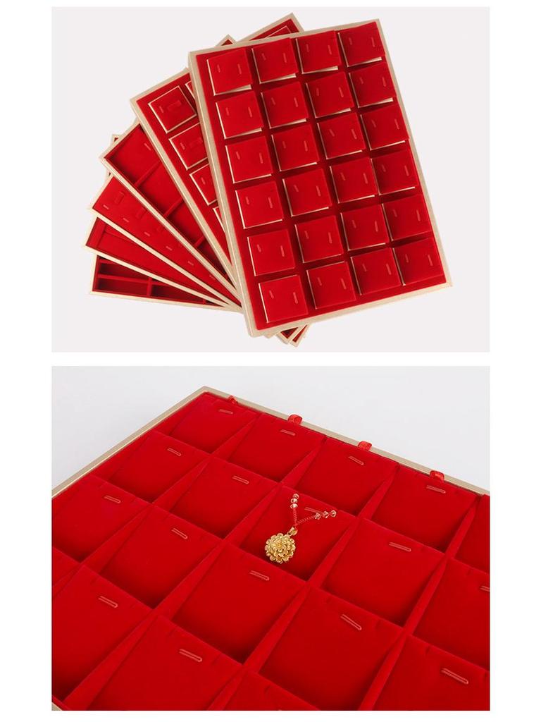 Red Velvet Jewelry Display Set: Necklace, Earrings, Ring, and Pendant Tray