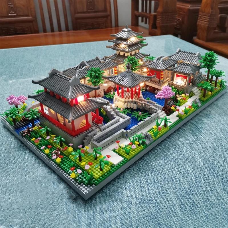 Architecture Micro Building Blocks Model Tower West Lake Trees DIY Diamond Bricks with Light Toys for Kids Adults Gift