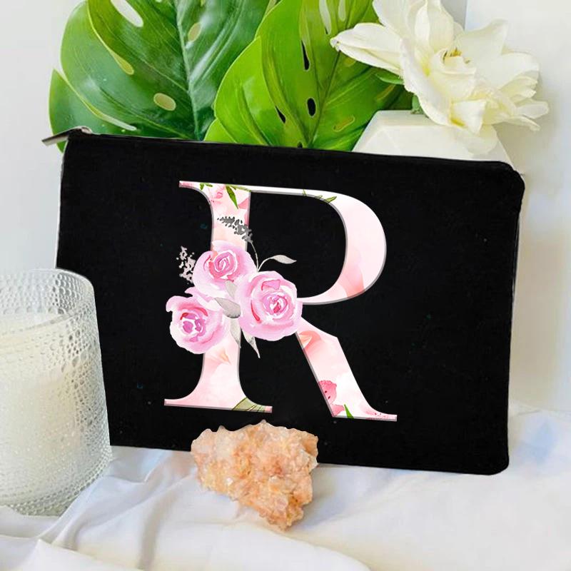 Damen Tasche Make-up Tasche Brautjungfer Make-up Taschen Blumen Alphabet Druck Leinen Reißverschluss Tasche Reise Organizer Etui Mujer Bolsas Kosmetik