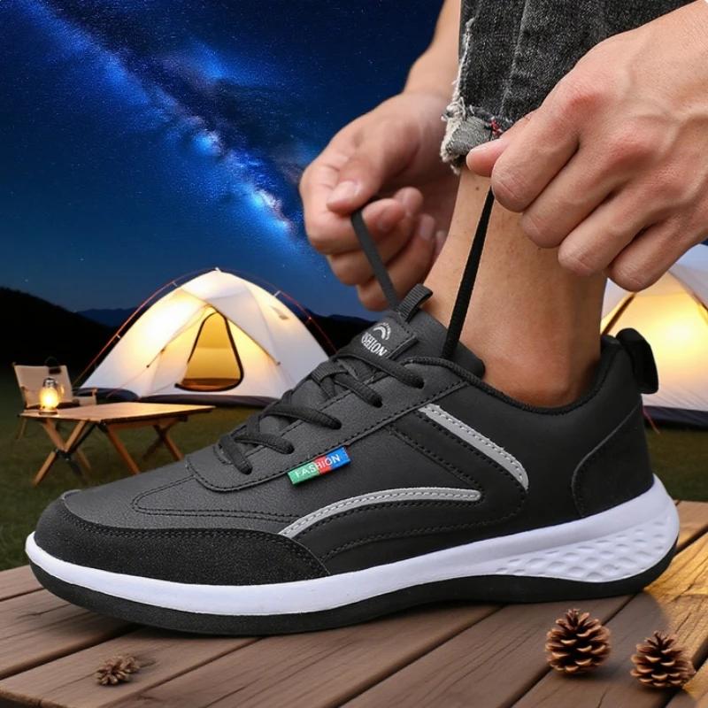 Thin Breathable Men's Sneakers PU Leather Climbing Footwear Male Outdoor Light Soft Rubber Sole Jogging Trekking Walking Sneaker