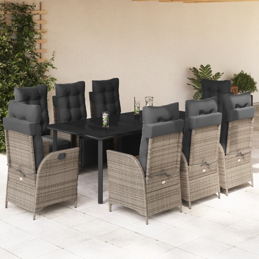 Vidaxl 9-Cz. Tuinmeubelset met Kussens, Grijs, Pe Rotan