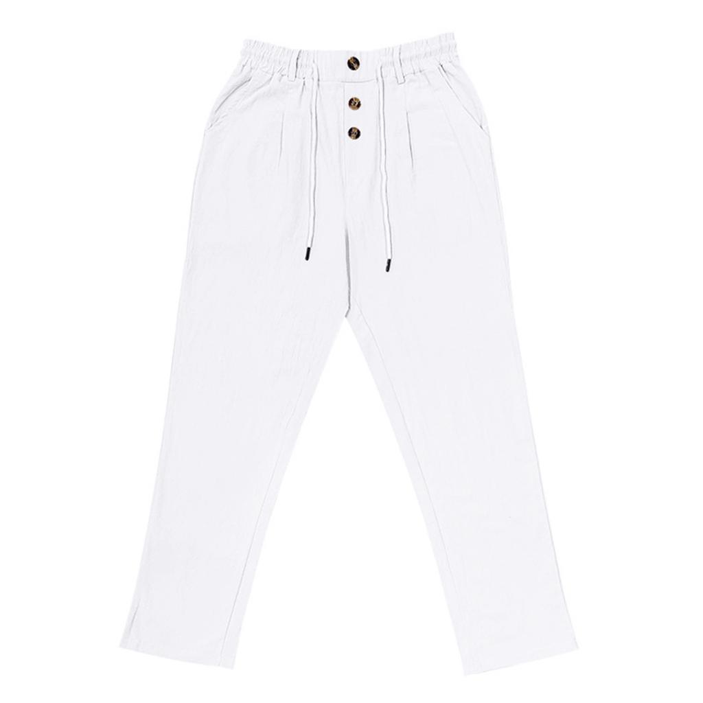 Men's Linen Drawstring Trousers  Beach Casual Sports Straight Leg Trousers