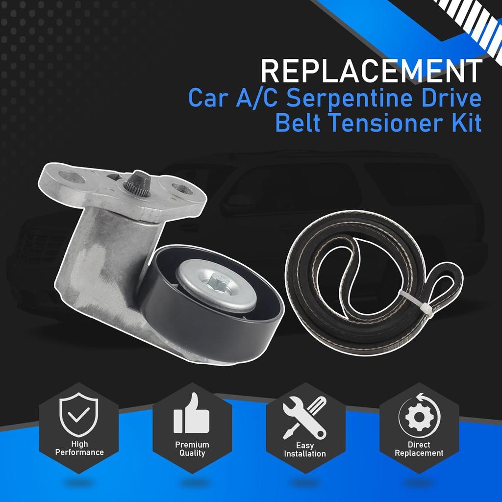 Car A/C Serpentine Drive Belt Tensioner Kit 90K-38159 Compatible With 1999-2008 Cadillac Escalade Chevrolet Avalanche Silverado Express GMC Sierra H2