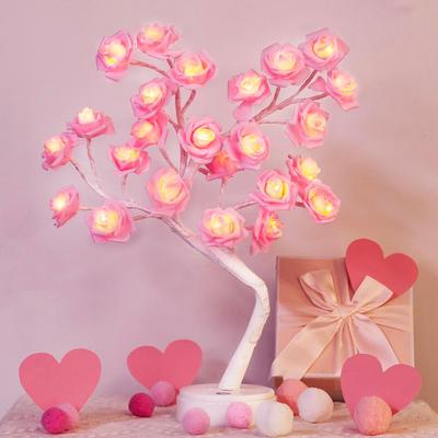 Rosenblumenlampe Rosenbaum Lichter USB 24 LED Kunstblume Nachtlicht Tisch Zuhause Hochzeit Schlafzimmer Dekorationen Valentinstagsgeschenk