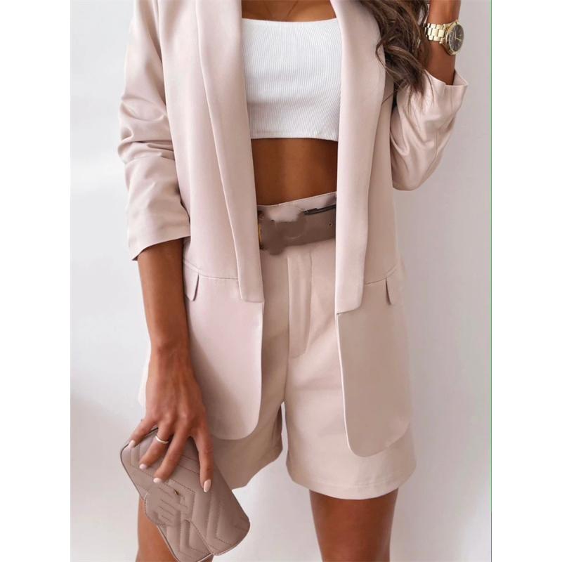 Giacca Blazer da Donna a Colore Unito con Bavero, Nuova Collezione Autunnale a Maniche Lunghe Aperta Davanti Casual Elegante Cappotto Completo da Ufficio per Uso Quotidiano