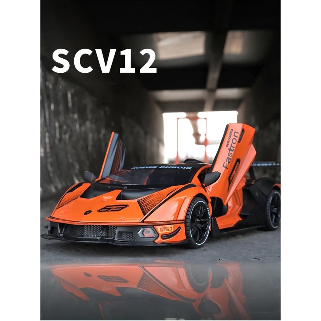 1/24 Lambos Essenza SCV12 Alloy Sports Car Model Diecast Sound Super Racing Lifting Tail Hot Car Wheel for Children Gifts