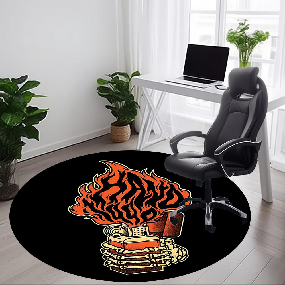 1pc Flame Bones Skull Office Round Area Rug, Indoor Mat Suitable For Office, Under Office Chairs Bedroom Living Room Home Decor, Room Deco