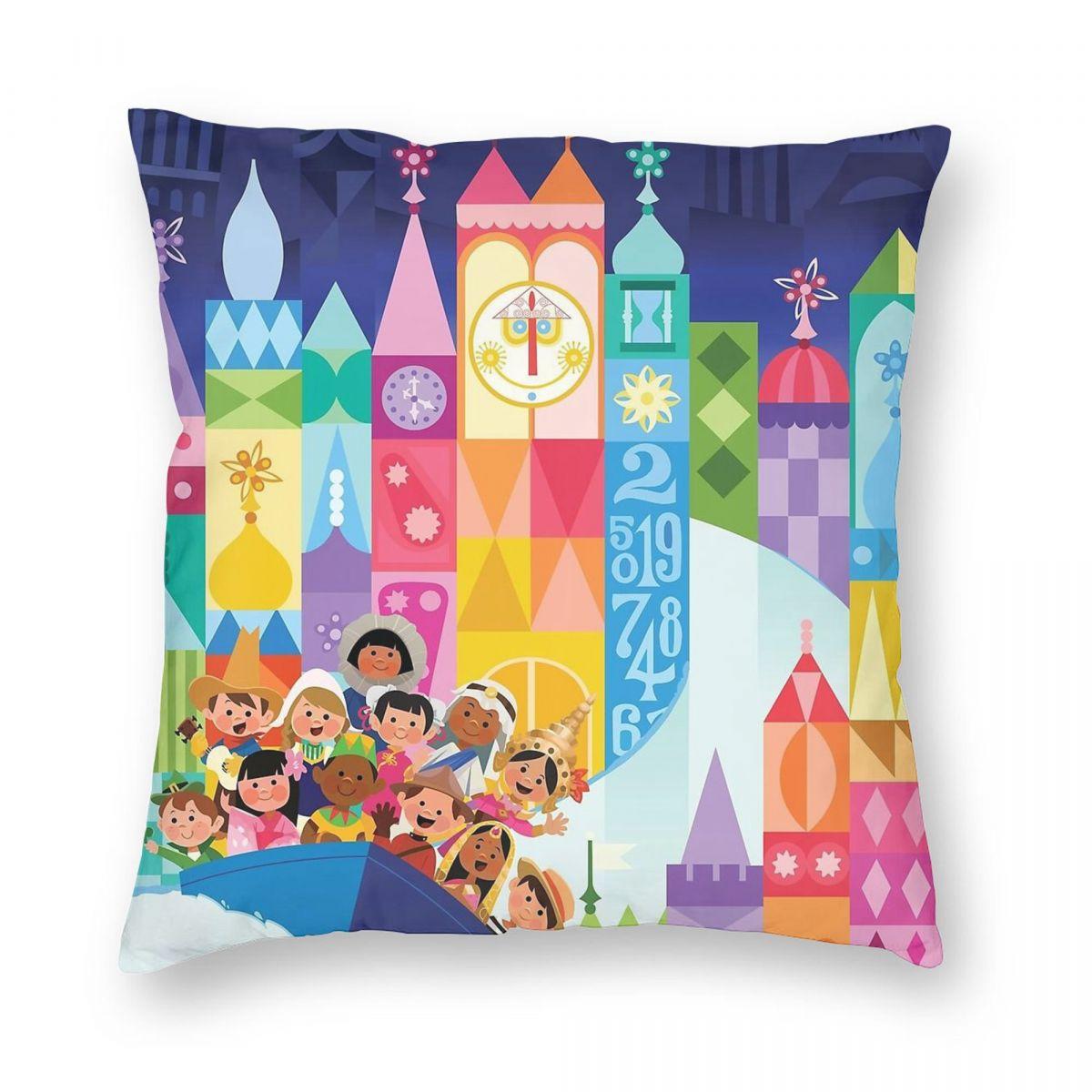 Small World Fantasyland Square Pillowcase Polyester Linen Velvet Pattern Zip Decor Bed Cushion Cover 30x30cm