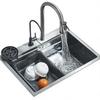 304 Stainless Steel Waterfall Kitchen Sink Brushed Surface 4-Hole Installation Large Single Slot Integrated Faucet Set Soap