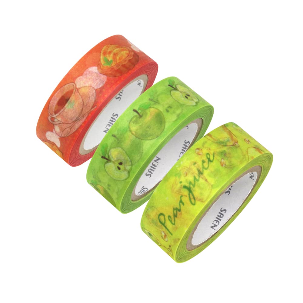 

Kamiiso Sansho Japanese Washi Masking Tape in 15mm x 10m x 3 Pear Patterns Made Japan SAIENUR-2019