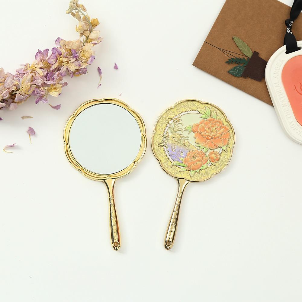 Vintage Flower Handheld Mirror Peony Vanity Mirror Beauty Pocket Make-up Mirror  Gift