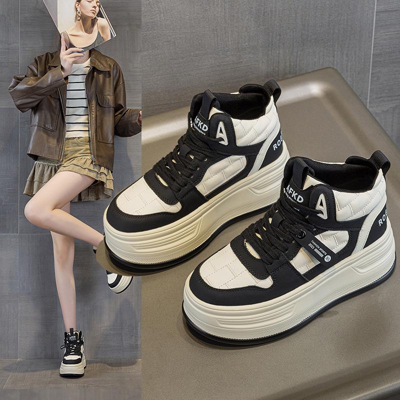 heightened thick-soled fashionable versatile autumn and winter new single shoes rabbit hair trend cotton warm women's shoes student high-top shoes