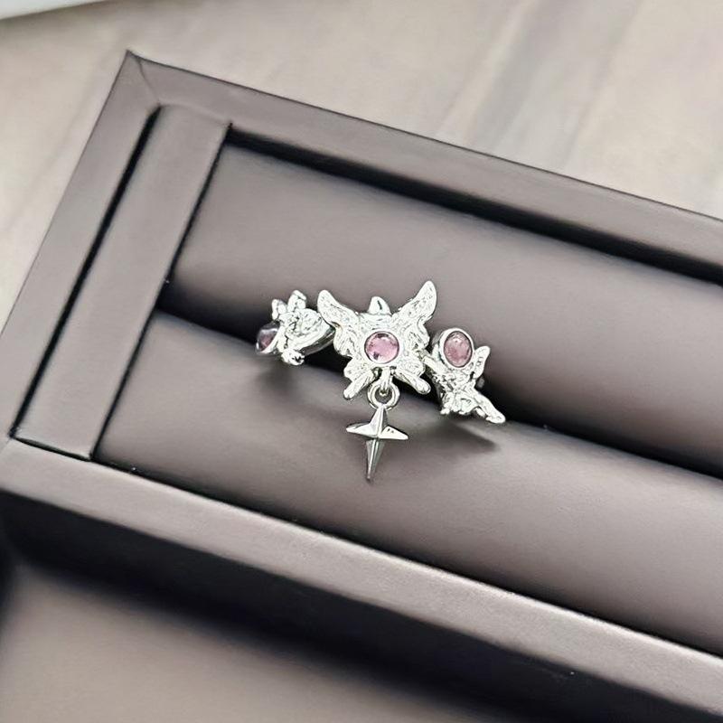 Purple Brilliant Egg Surface Skirt Brushed Bead Opening Ring Niche Light Luxury High Sense Exquisite French Ring Woman