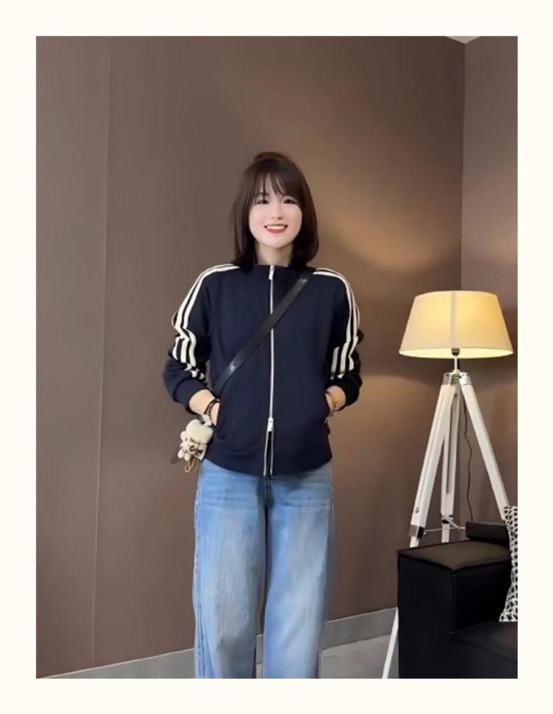 Damen Koreanischer Stil Drei-Streifen Zip-Up Hoodie - Frühjahr 2025 Kollektion, Kleine Größe Lässige Strickjacke