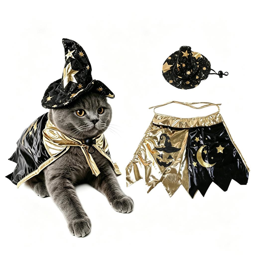 Pet Halloween Cape and Hat Set for Cats and Dogs - Costume Accessories for Holiday Parties