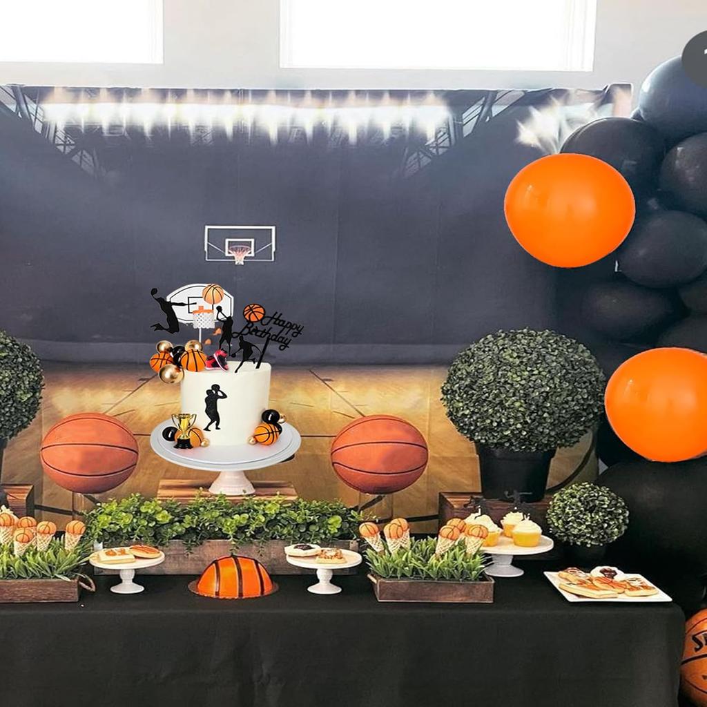 25 PCS Basketball Cake Toppers Black Gold Balls Cake Decorations Basketball Theme Cake Decoration for Boy Sport Party Supplies