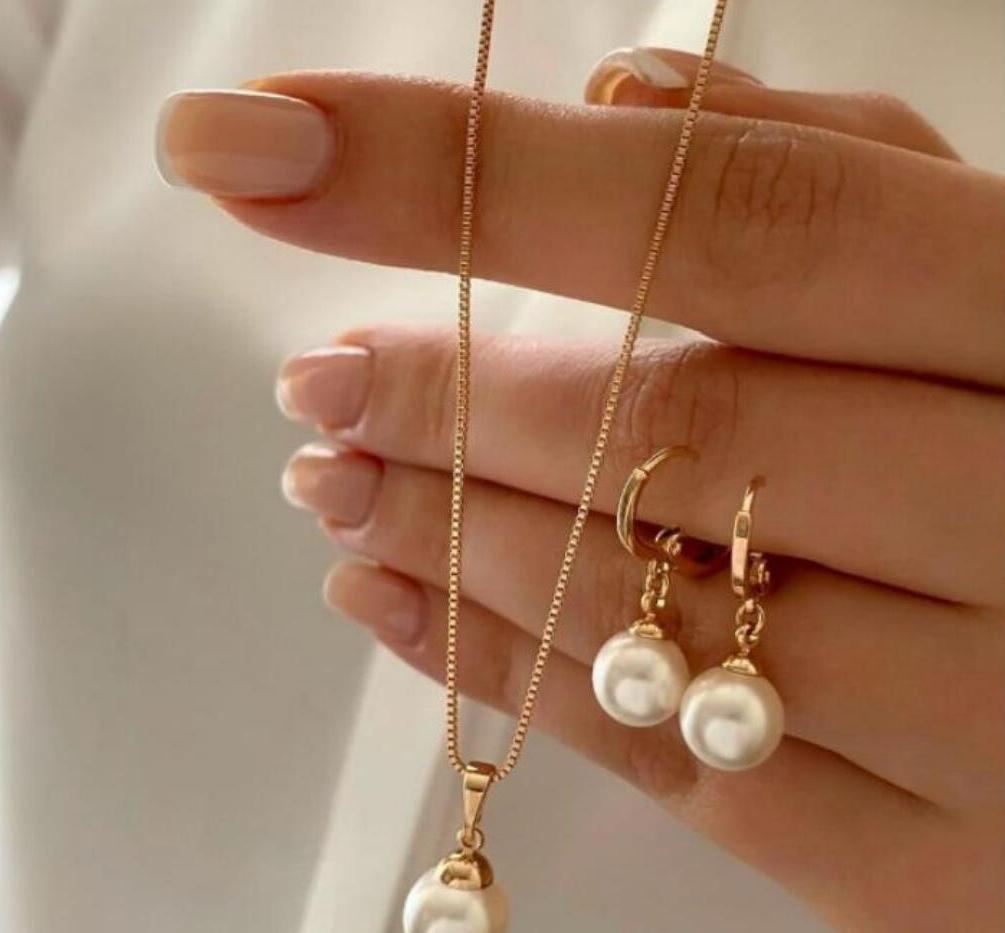 Trade European and American Cross-Inlaid Rhinestone Pearl Earrings Necklace Zircon Set Cross-Border Bridal Zircon United States