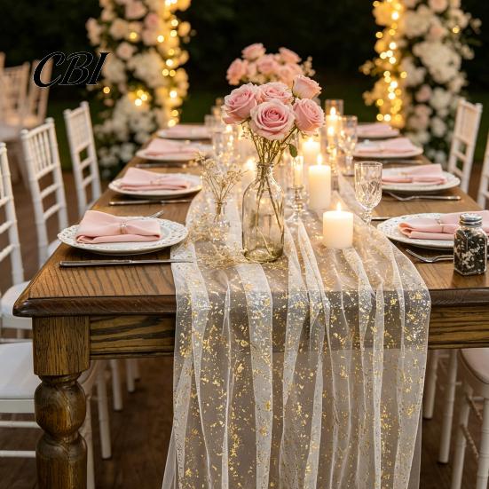 Wedding Table Runner Glittery Runner, Sheer Flowing Tulle Elegant for Home Baby Shower Bridal Decor Delicate