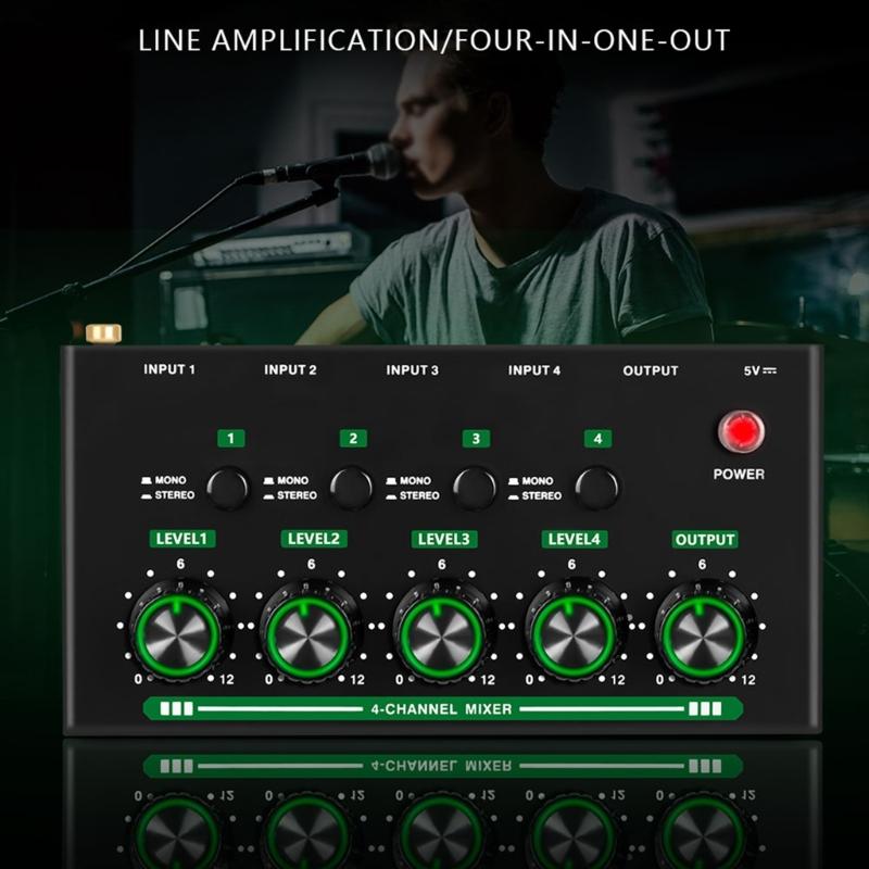 4 Input Auditory Controller Precise Volumes Adjustment Seamlessly Connection For Live Streaming Recording
