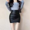 Black Irregular PU Leather High-Waist Hip-Hugging Skirt - Sexy Tight One-Step for Autumn/Winter