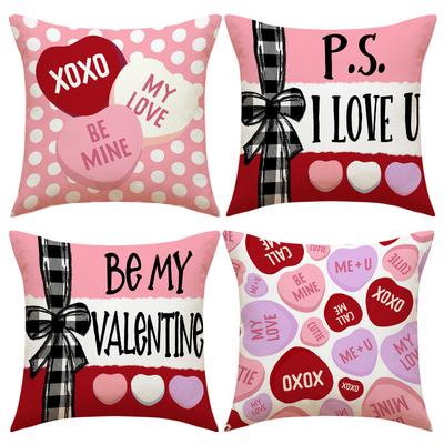 Valentine's Day Love Pillow Creative Printed Linen Pillowcase Romantic Date Party Decoration Sofa Cushion