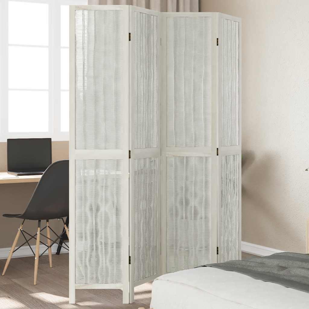 4 Piece Room Divider White Solid Paulownia Wood