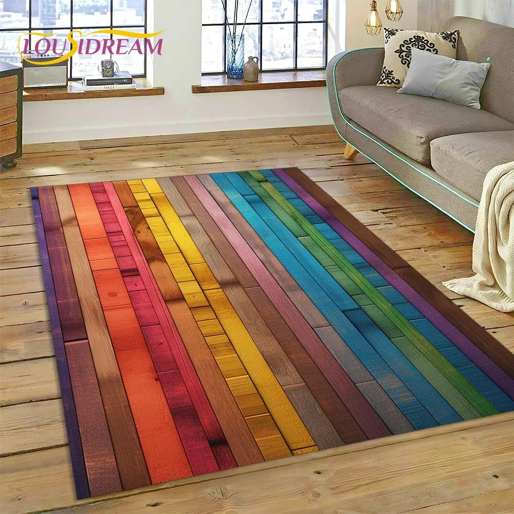 Tappeto con Finitura Legno Colorato per Camera da Letto, Soggiorno, Decorazione Divano Casa, Tappetino Grande per Giochi Bambini