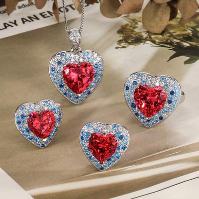 Jewelry Set Ornaments Ocean Heart Earrings Necklace Ring Female Love Premium Sense