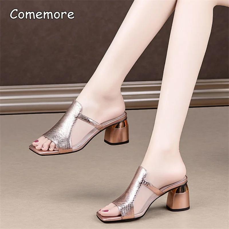 Fashion Comemore Summer Slippers Womens High Heels Slides Casual Shoes 2025 Women's Heel Mules Flip Flop Slides Women Sandal Sandalias