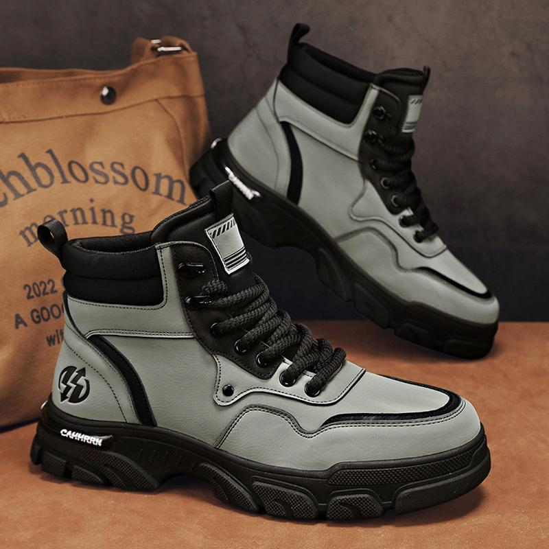 Stivali Martin Alti Retrò da Uomo, Primavera 2025 - Stile Coreano, Versatili, Retrò Britannico, Scarpe da Lavoro Basse con Suola Spessa