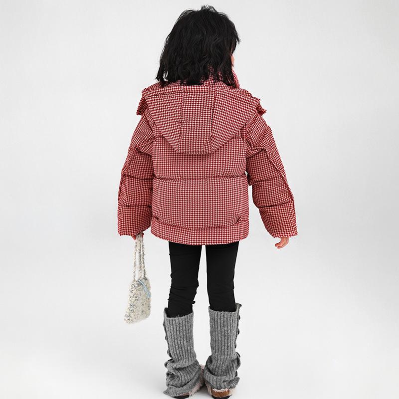 Checkered Retro Down Jacket Girls Fashionable Casual Cotton Coat Little Girl