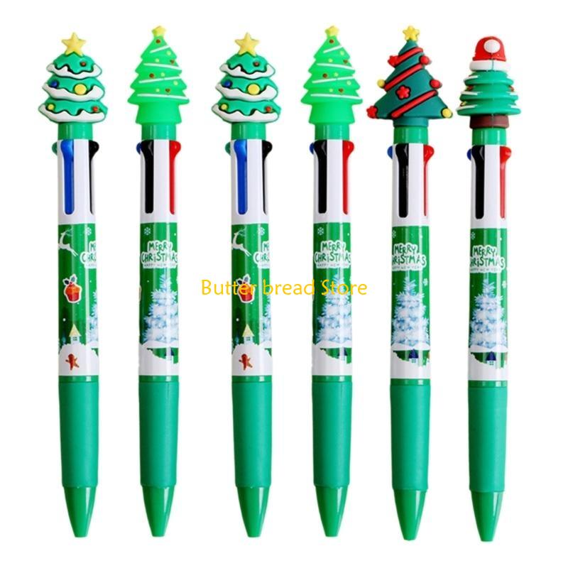 W89C 6 Pcs Christmas Ballpoint Pen 4 in 1 Shuttle Pen Multicoloure Pen Cartoon Pen зелёный