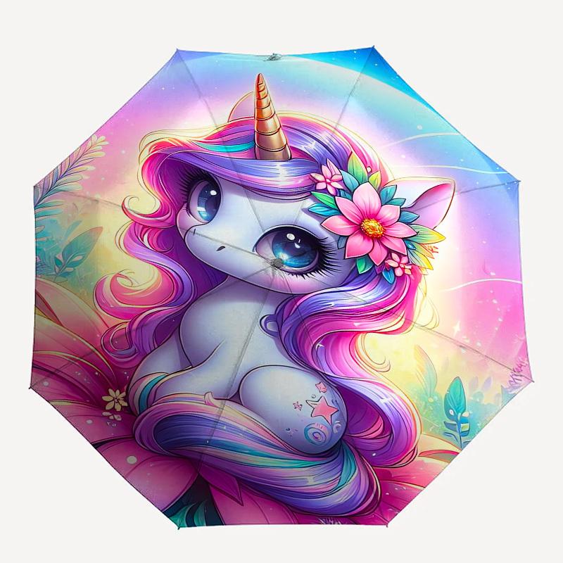 Unicorn Fantasy - Parasol Automatyczny, Czterosezonowy Składany Parasol Przenośny, Odpowiedni dla Mężczyzn i Kobiet, Podróżny, Codzienny Kompaktowy Parasol, Na Zewnątrz