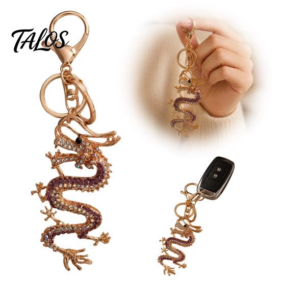 Dragon Key Ring Chinese Keychain with Rhinestone, Golden Plated Alloy Style Handbag Accessories for Men Women, Pendant Handbags Backpacks Decoration