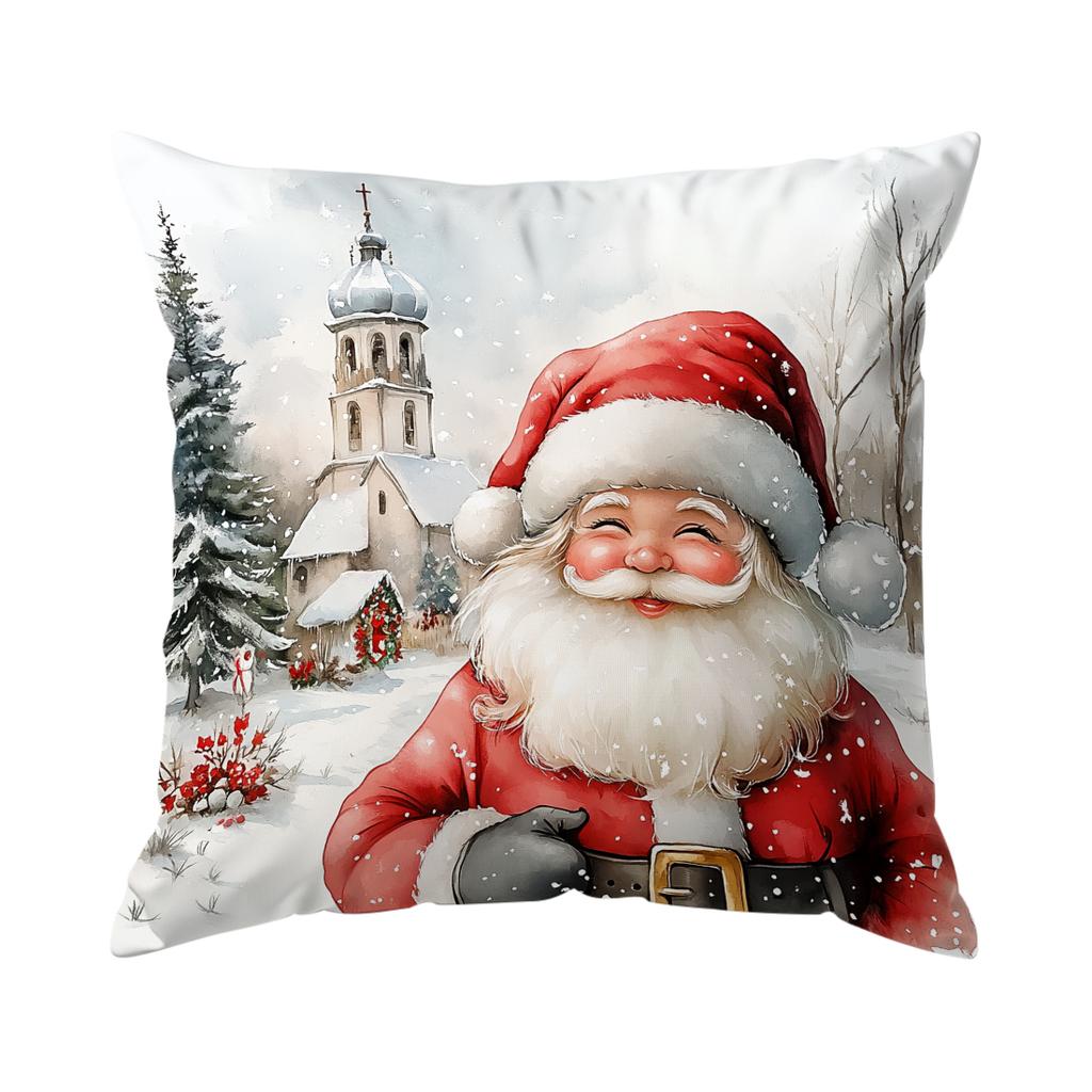 Santa Claus And Snowman Pillowcase Printed Polyester 45X45Cm Throw Pillowcover Decorative Sofa Cushion Pillowslip Home Decor