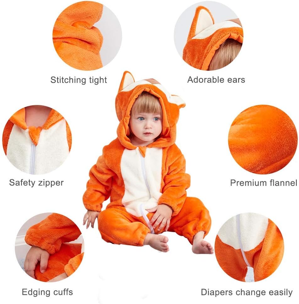 Winter Halloween Dinosaur Kigurumi Cosplay Clothes Hooded Animal Cow Monkey Unicorn Onesies Baby Thick Romper Newborn Jumpsuit