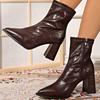 Women's high-heeled boots autumn and winter new French thick-heeled pointed thin boots simple modern glossy short boots