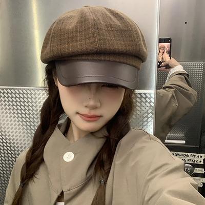 Japanese Retro Woolen Octagonal Hat for Women In Autumn and Winter Literary Newsboy Hat Casual Versatile Plaid Beret Hat for Women