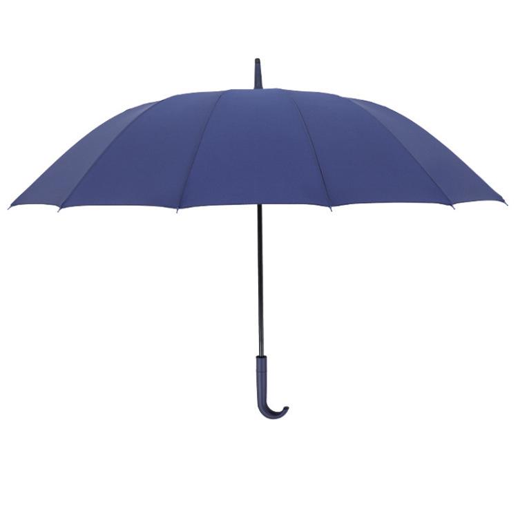 Windproof 16-Rib Large Solid Color Automatic Open Umbrella with Long Handle