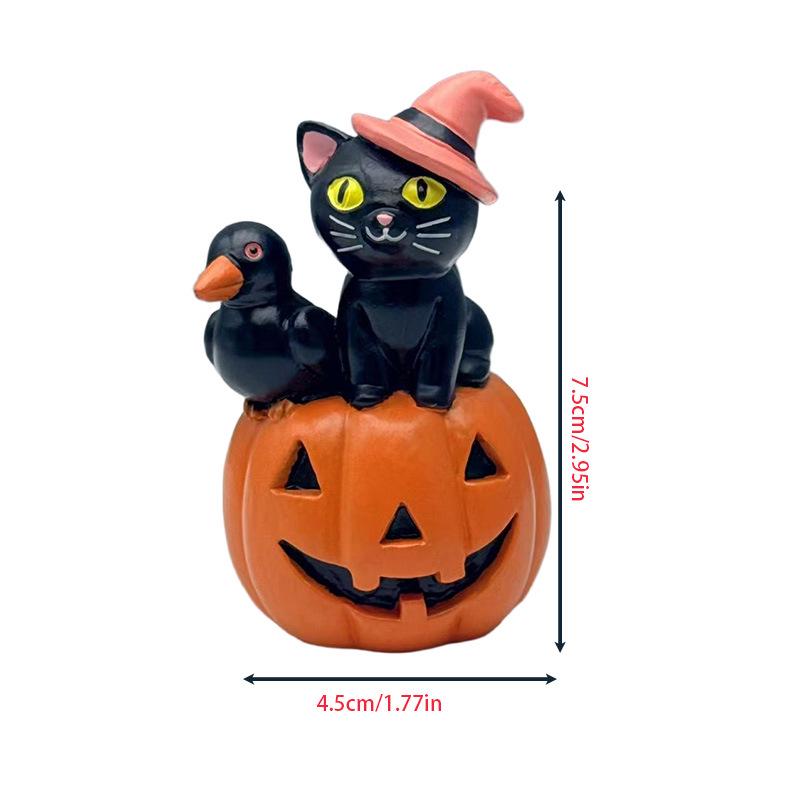 New Halloween Cat Pumpkin Resin Statue Ornament