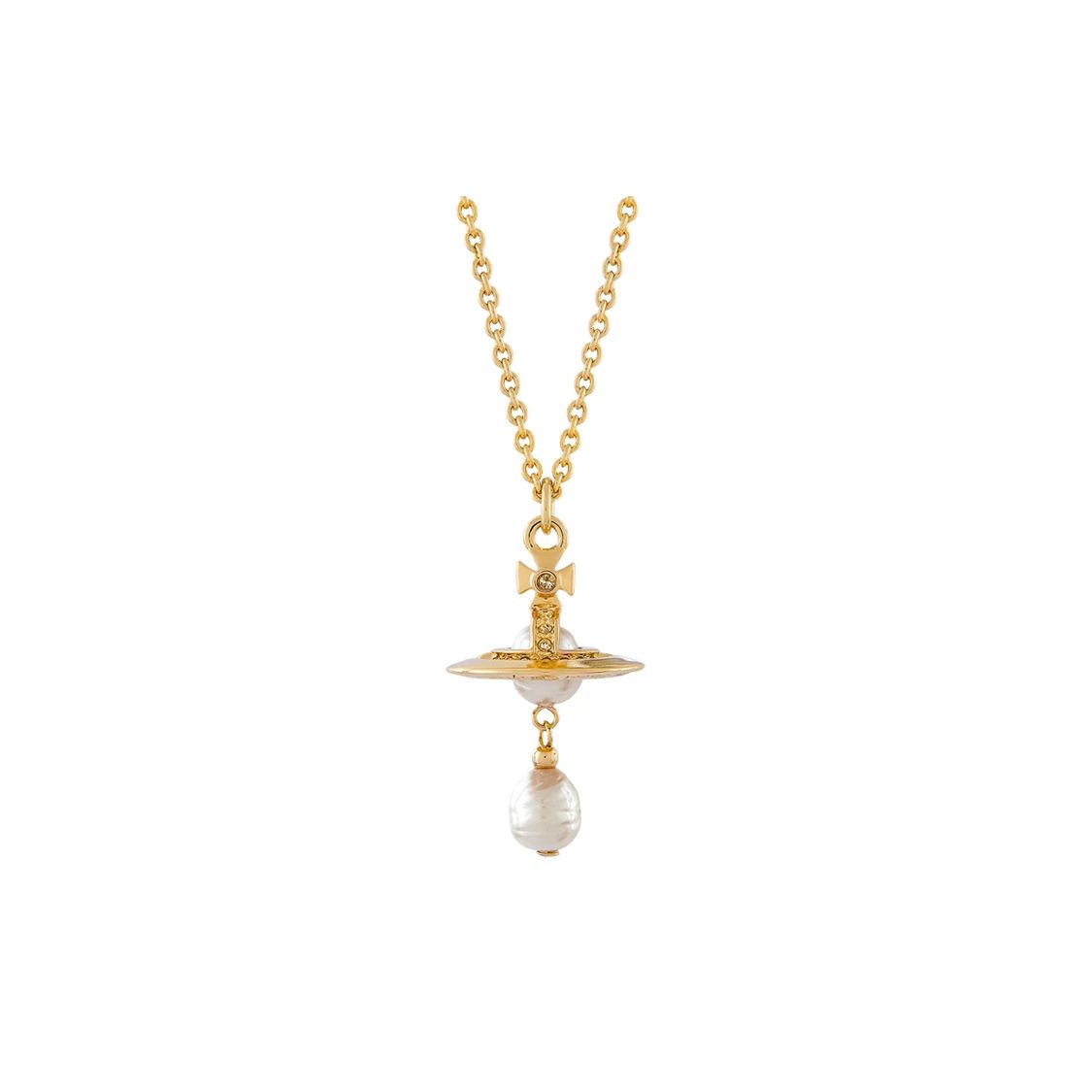 Vivienne Westwood Aleksa Pendant Saturn Pearl Pendant Necklace Women necklace Brass 63020393-02R496-CN Box