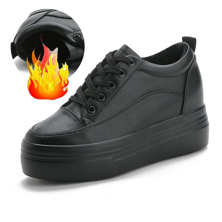 2024 Women's Genuine Leather Low-Top Autumn Sandals - Breathable, Thick-Soled, White Platform Shoes with Inner Height Boost.