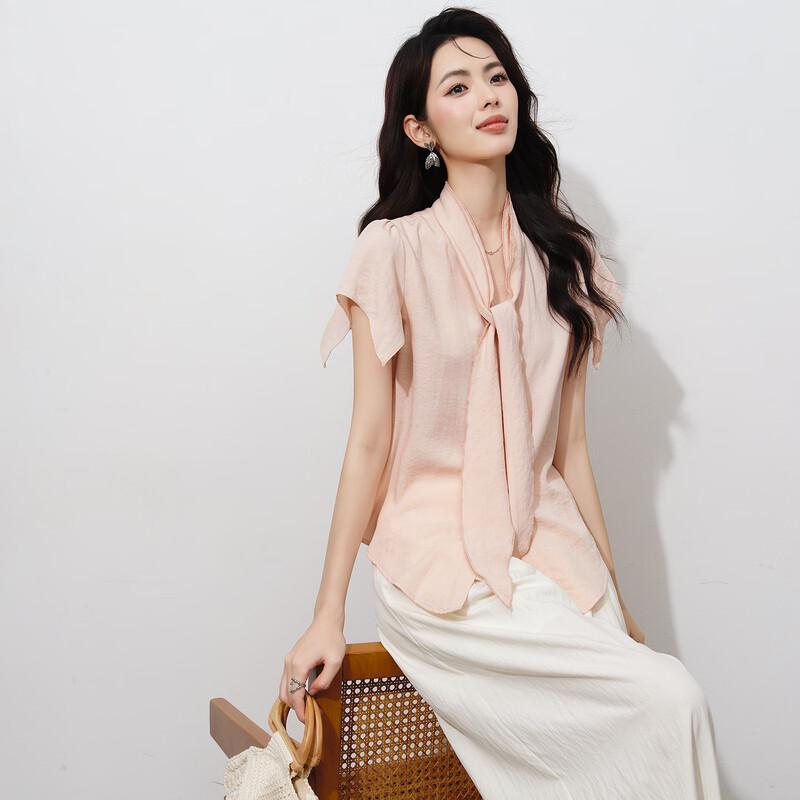 Elegant Ice Silk Chiffon Blouse L розовый