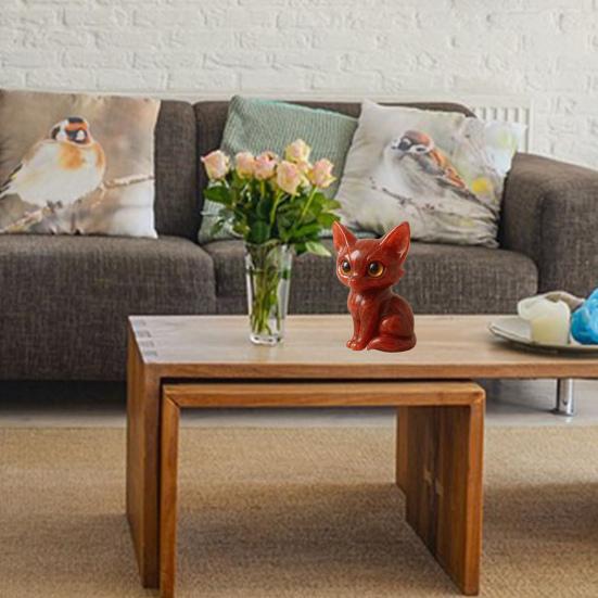 Big-Eyed Fox Figurine Hand-Carved Healing Fox Statue Lucky Animal Sculpture Home Office Desktop Decoration Ornament
