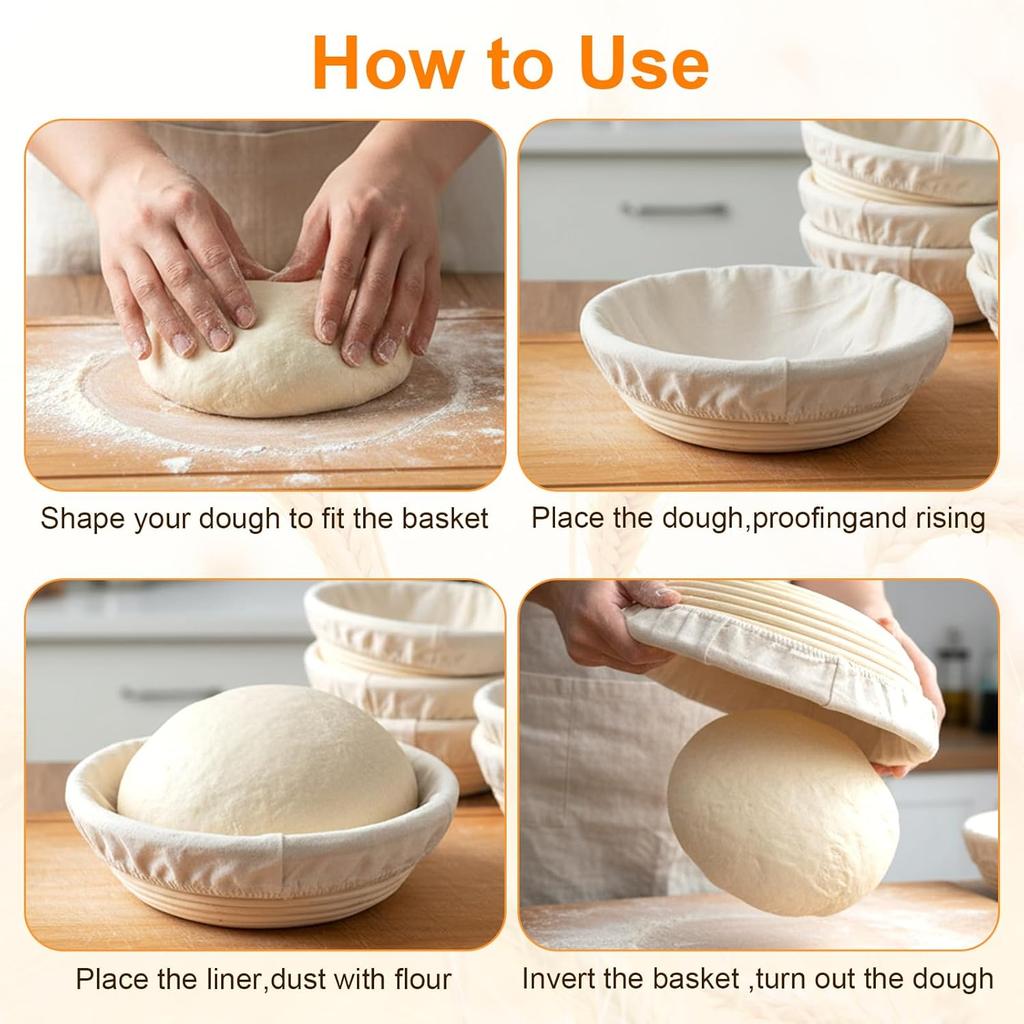 6-Piece Mini Banneton Basket Set with Bread Proofing Cover - Banneton Covers & Basket Liner for Sourdough Bread Baking Supplies - Includes 3 Oval & 3