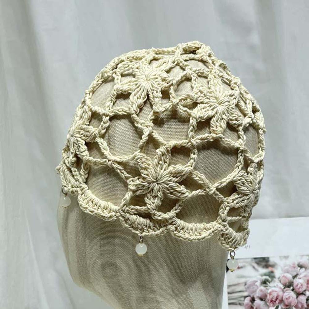 Bohemian Style Crochet Flower Knitted Hat Handmade Woven Cap Sweet Hollowed Out Beanie Cap  Summer