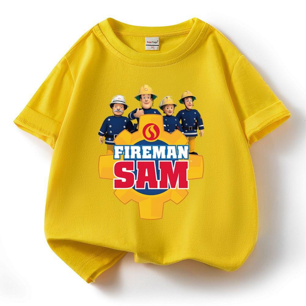 Kids Cotton Tshirt Fireman Sam Boys Girls Cartoon O-Neck Tee Toddler Short Sleeved Tshirt Childrens Summer Clothing Fashion Top