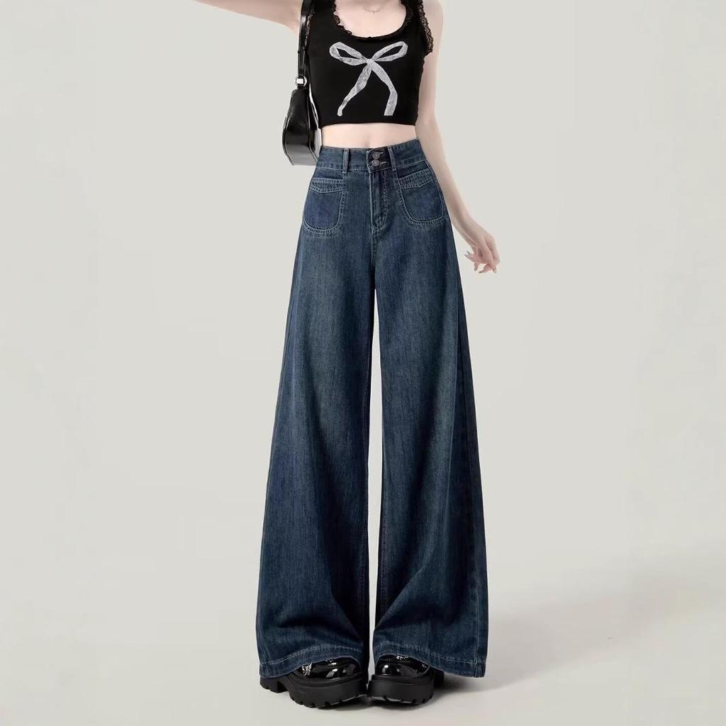 Women's Wide-Leg Jeans, Loose Fit, Plus Velvet, Spring/Winter, Plus Size, Drape Straight-Leg, Floor-Length (2024 Style)