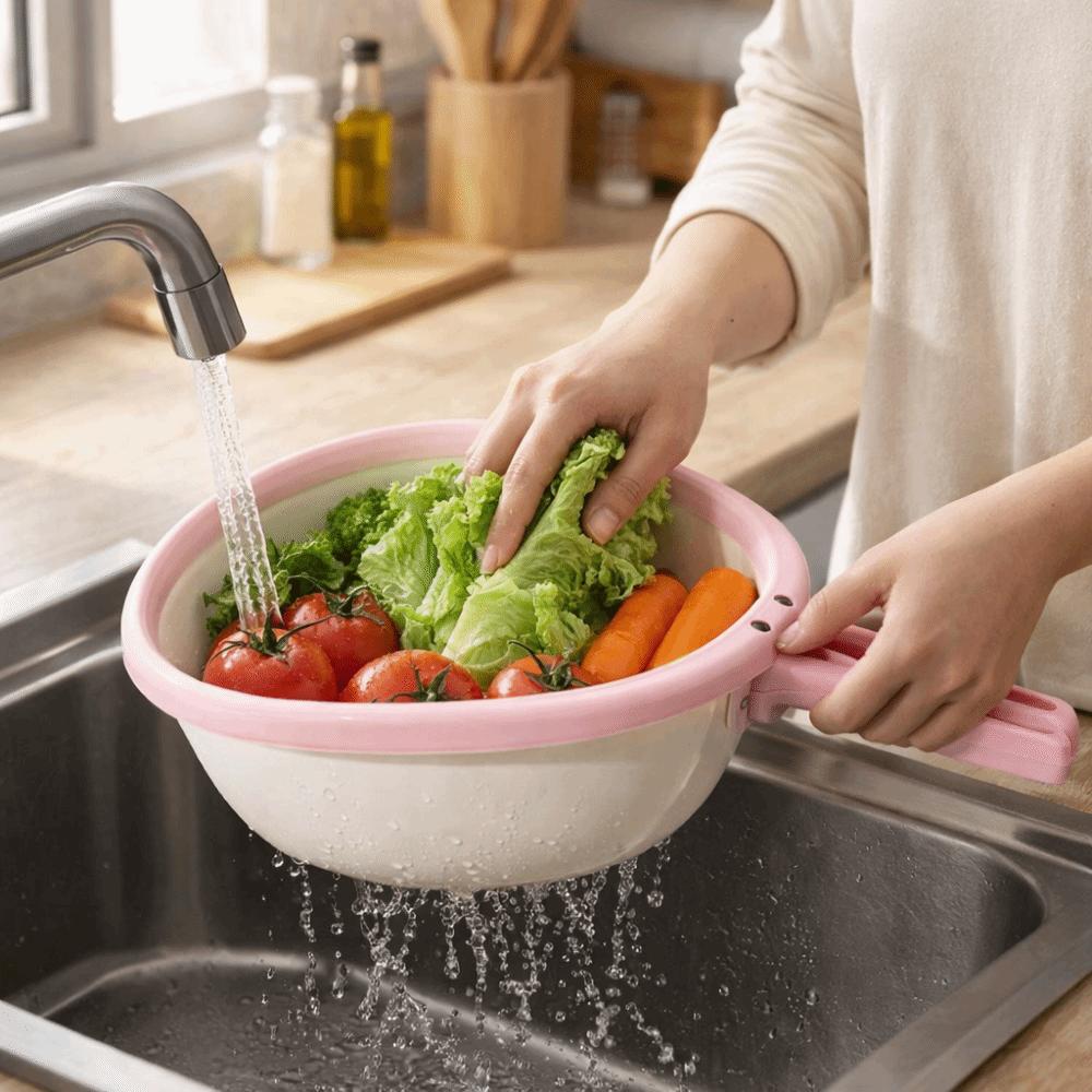 Rabbit Shape Vegetable Washing Basin Cute Storage Basket Portable Fruit Drain Basket  Kitchen Use