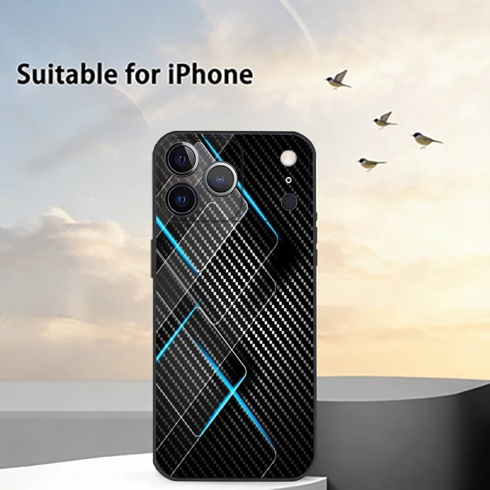 Car Carbon F-fibre Phone Case For iPhone 17, 16,15,14,13,12,11 Plus,Pro Max, Others Soft Black Cover